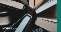 Academic books arranged in a circle.